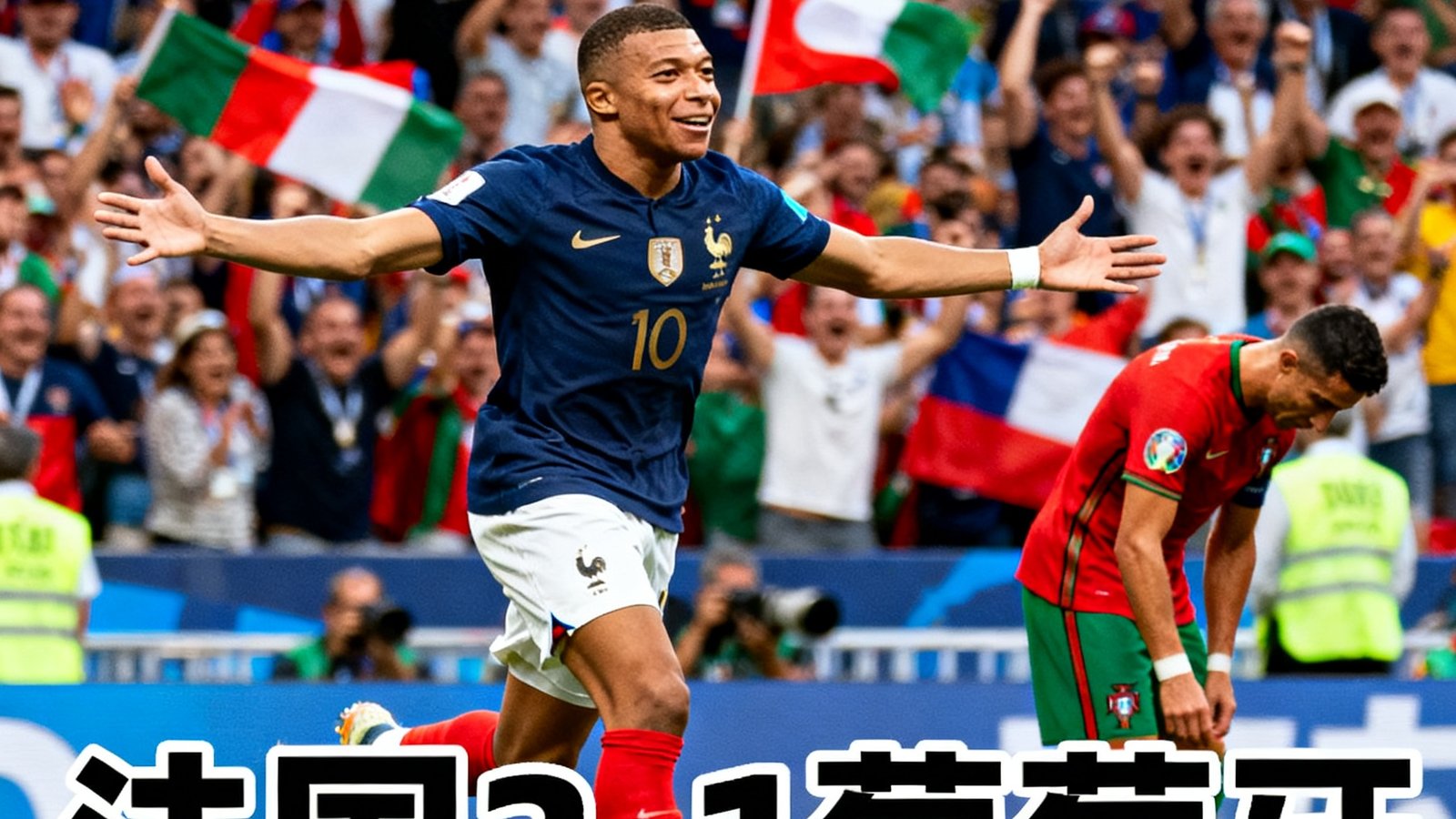 世界杯赛后战报：法国2-1葡萄牙，姆巴佩庆祝进球，全场球迷沸腾